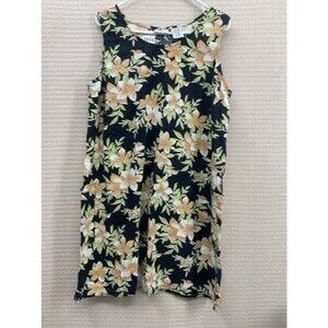 White Stag Floral Linen/Rayon Pockets Sleeveless Shift Midi Dress Women Size XL